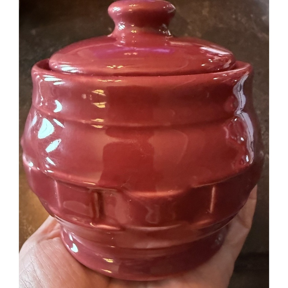 Longaberger Pottery Lidded Sugar Bowl Lid Woven Traditions • Paprika • USA